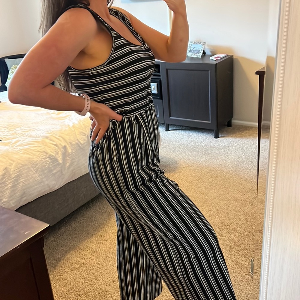 Women's Xhilaration Jumpsuit Black/White Stripes
